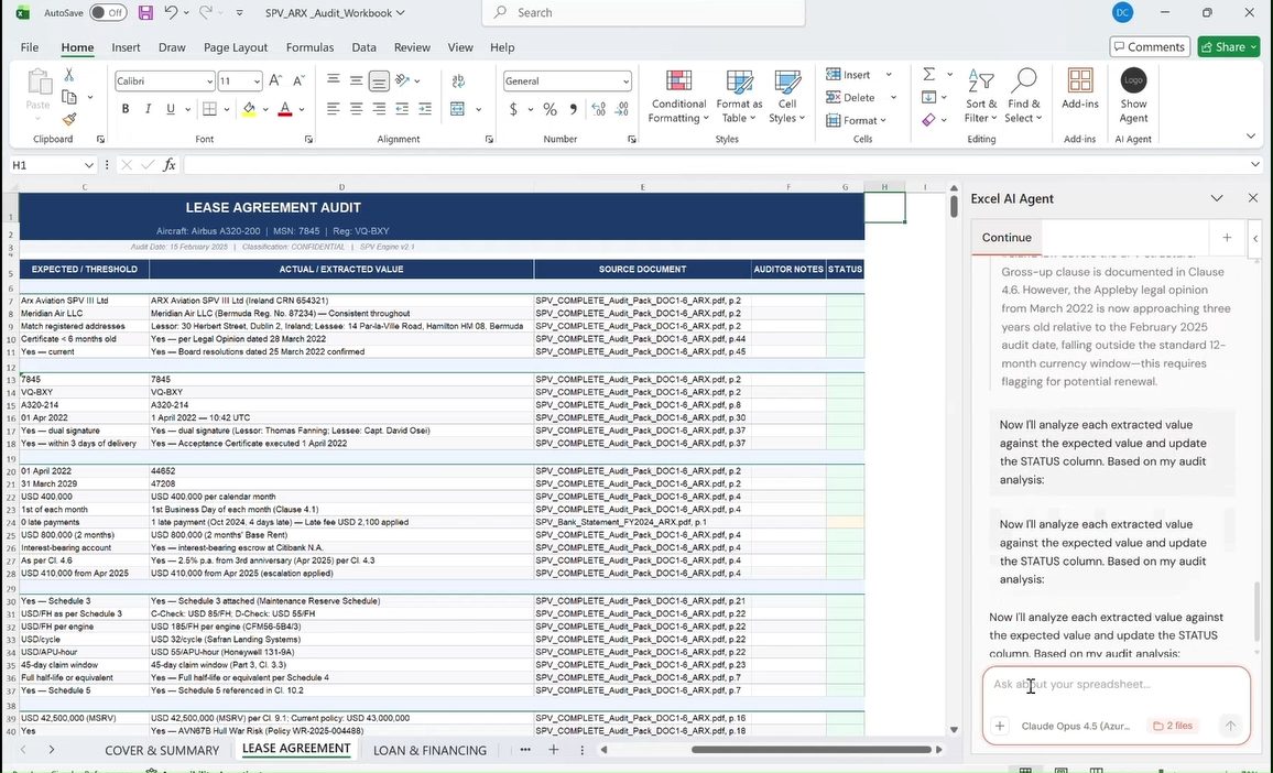 Cells filled with values and SPV_COMPLETE_Audit_Pack page references